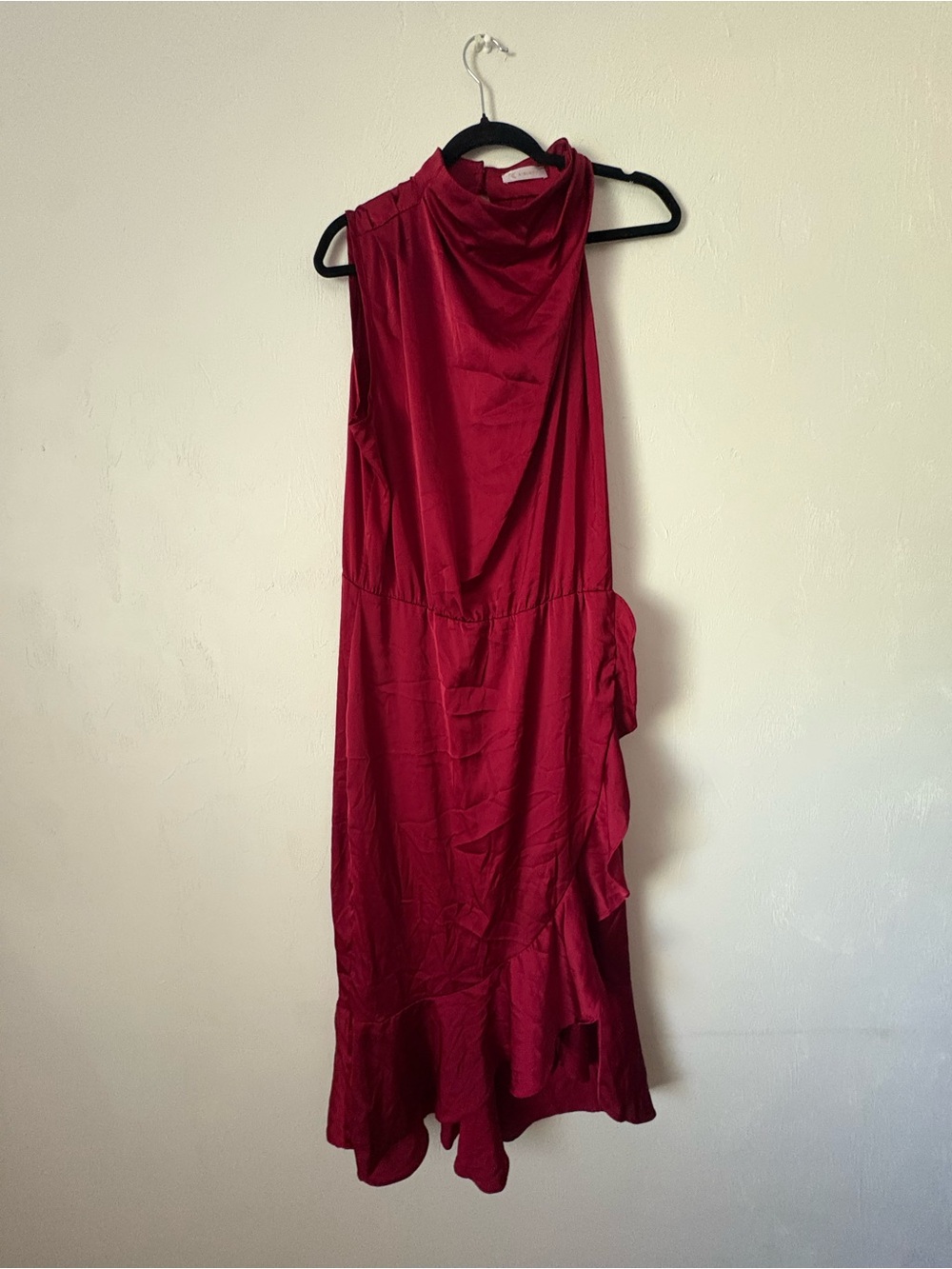 Sleeveless Draped Midi Dress in Deep Red